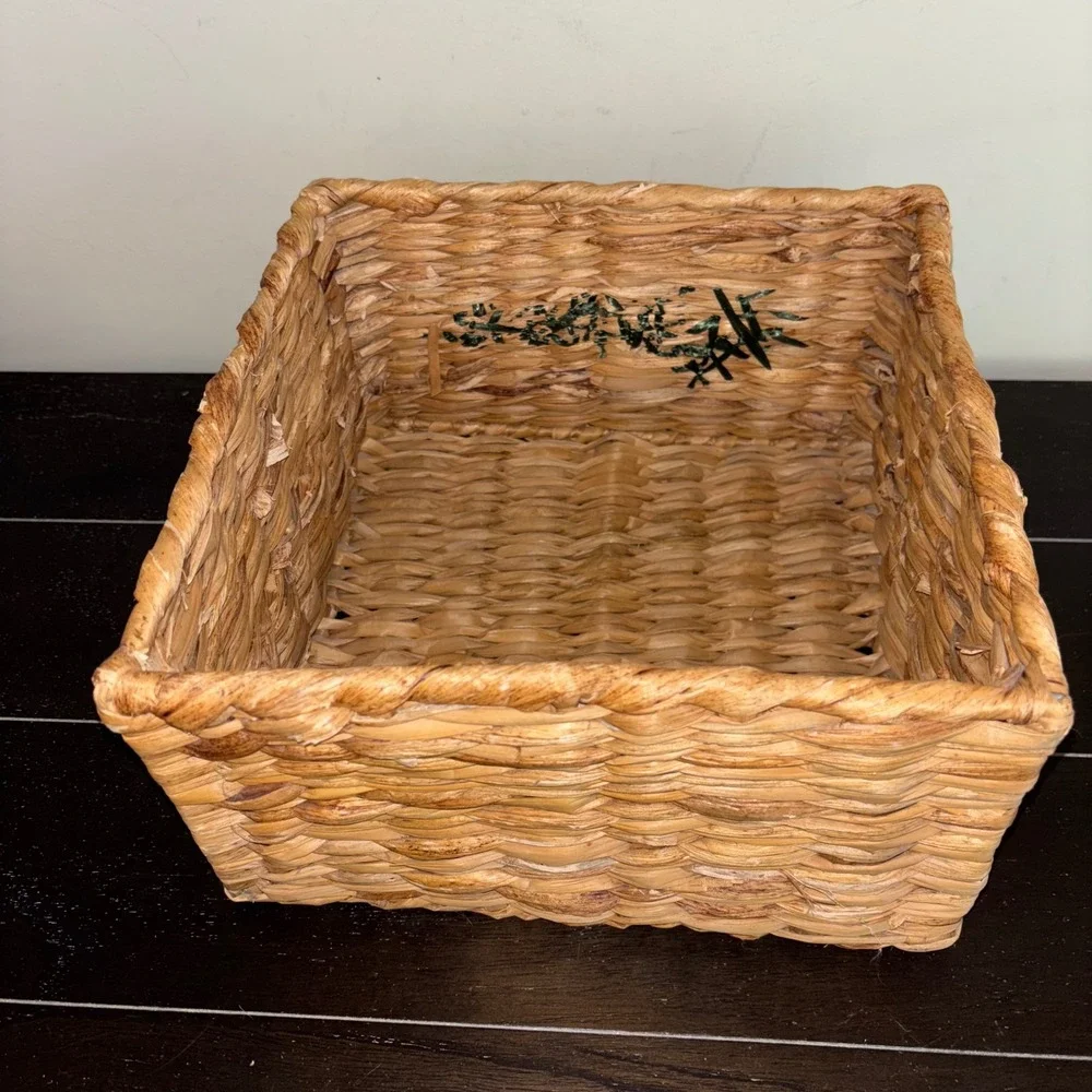 Natural‎ Woven Storage Basket | Embroidered Misc Label | Rustic Home Decor